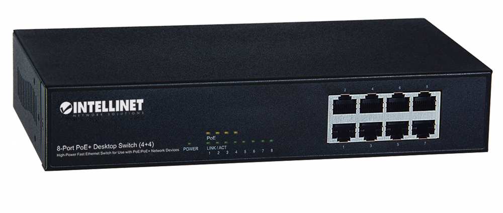 Switch 8 Puertos 4poe, 4 Std Para Escritorio 10/100 Mbps Intellinet 560757