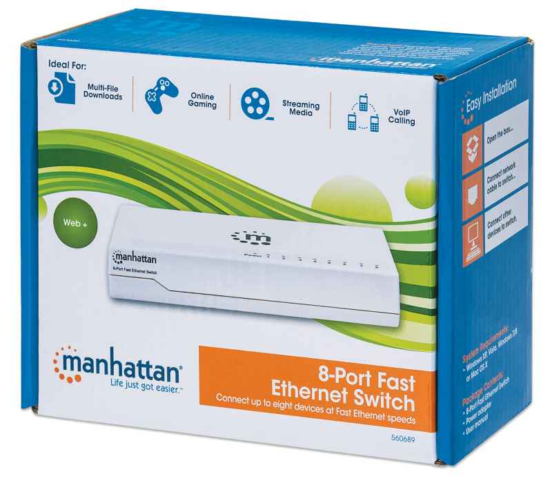 Switch 8 Puertos Fast Ethernet 10/100 Mbps Para Escritorio Manhattan 560689