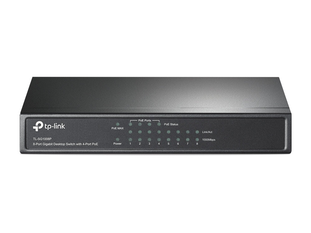 Switch Escritorio Tp-Link, 8 Puertos Giga, 4 Puertos Poe, 53w, Tl-Sg1008p