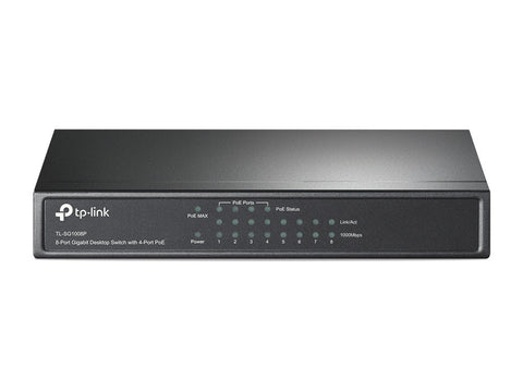 Switch Escritorio Tp-Link, 8 Puertos Giga, 4 Puertos Poe, 53w, Tl-Sg1008p