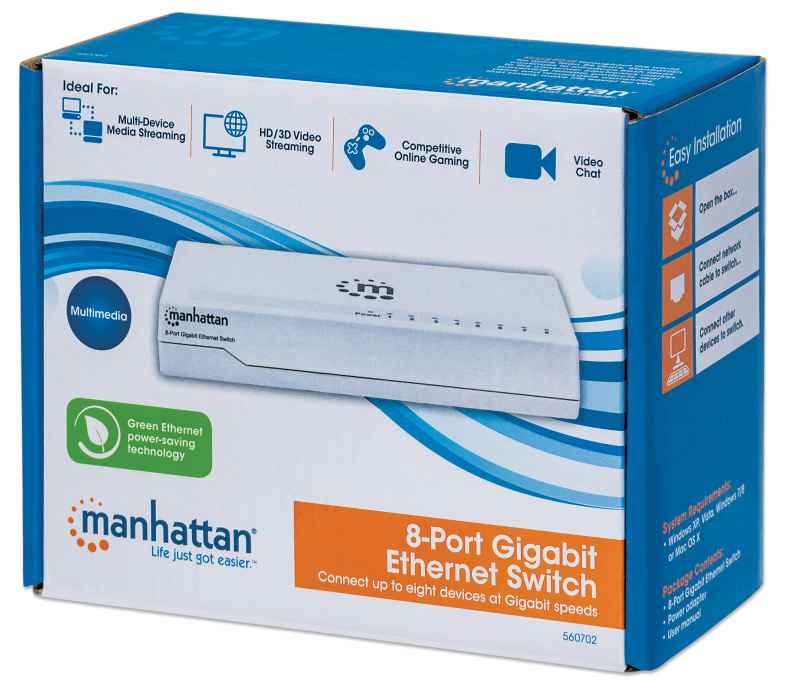 Switch Gb 8 Puertos Manhattan Ethernet Blanco 560702