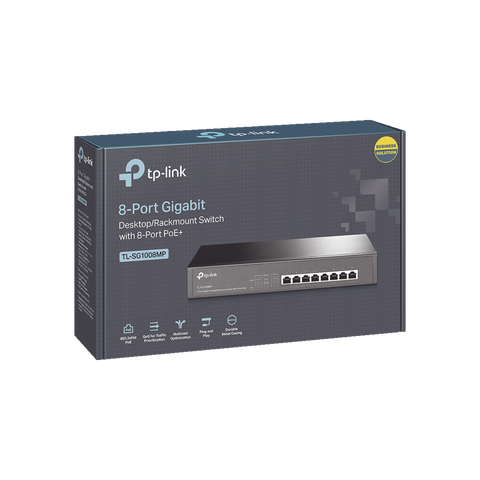 Switch Gigabit PoE+ no administrable de 8 puertos 10/100/1000 Mbps, para escritorio (TL-SG1008MP)