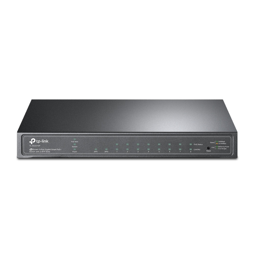 Switch Poe Jetstream Sdn Administrable 8 Puertos 10, 100, 1000 Mbps + 2 Puertos Sfp, 8 Puertos Poe, Administración Centralizada Omada Sdn - Tl-Sg2210p