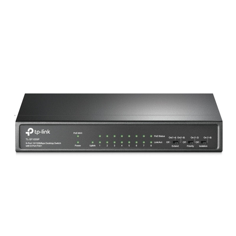 Switch Poe Tp-Link De 9 Puertos 10, 100mbps, Poe + 8 Puertos - Tl-Sf1009p