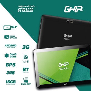 Tablet Ghia 10.1 Vector 3g Y Wifi, Sc7731 Quadcore, Ips, 2gb Ram, 16gb, 2cam, Bluetooth, 5000mah, Android 10, Negra