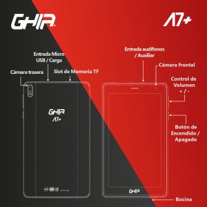 Tablet Ghia 7 A7 Plus, A100 Quadcore, 2gb Ram, 16gb, 2cam, Wifi, Bluetooth, 2500mah, Android 10, Roja