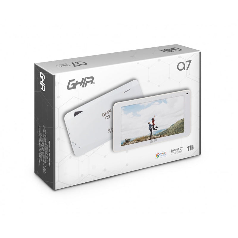 Tablet Ghia 7 A7 Wifi, A133 Quadcore, 2gb Ram, 16gb, 2 Camaras, Wifi, Bluetooth, Android 11, Blanca