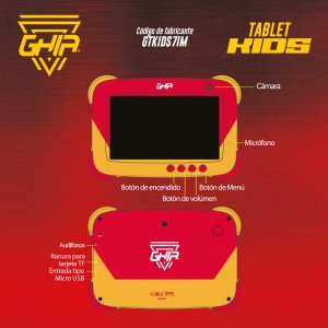 Tablet Ghia 7 Kids, A50 Quadcore, 1gb Ram, 16gb, 2cam, Wifi, Bluetooth, 2500mah, Android 9, Roja