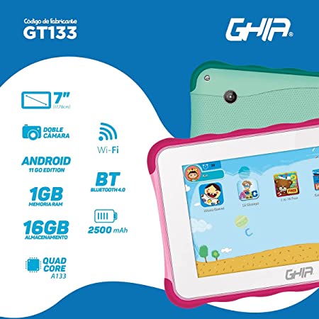Tablet Ghia 7 Toddler, A133 Quadcore, 1gb Ram, 16gb, 2cam, Wifi, Bluetooth, 2500mah, Android 11 Go, Azul