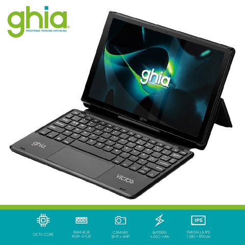Tablet GHIA GVPNT Pantalla De 10 Pulgadas, Teclado, Procesador A523 OCTACORE, 4GB RAM, 64GB Almacenamiento, Android 13.