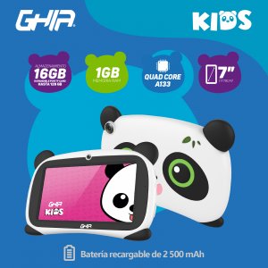 TABLET GHIA PANDA 7 PULGADAS/A133 QUADCORE/1GB/16GB/2CAM/WIFI/BLUETOOTH/2500MAH/ANDROID 11 GO EDITION / OJOS VERDES