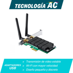Tarjeta De Red Inal Tp-Link, Pcie, Ac1200, Dual Band, 2 Ant, Archer T4e