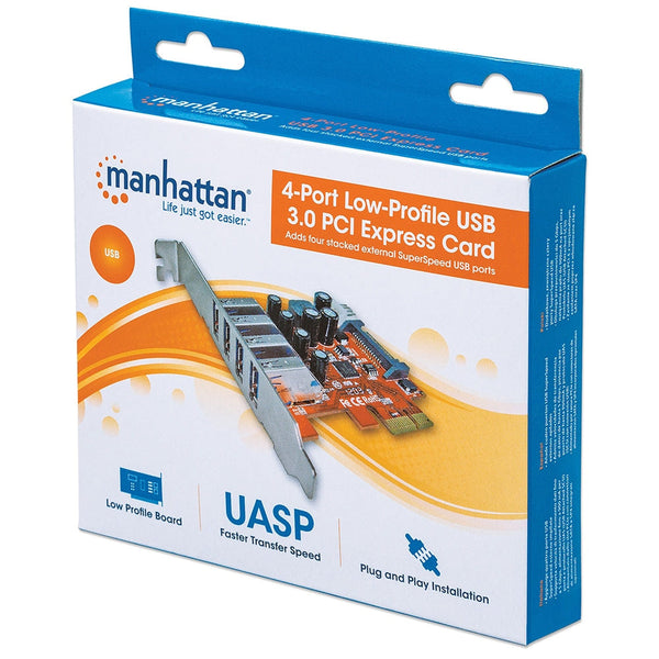 Tarjeta Usb 3.0 Manhattan Pci-E 4 Puertos Bracket Corto 152884