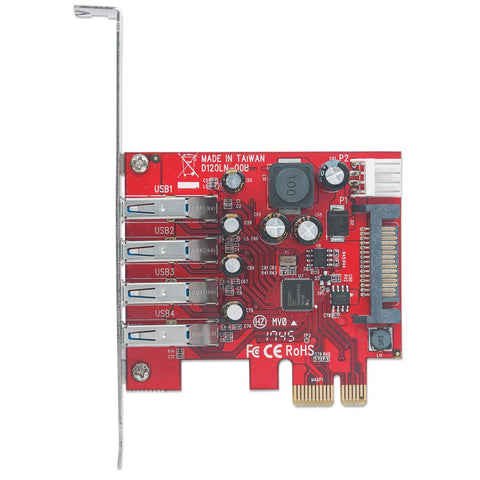 Tarjeta Usb 3.0 Manhattan Pci-E 4 Puertos Bracket Corto 152884