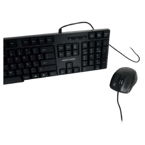 Teclado Antiderrames, Mouse Optico Alambrico Perfect Choice Usb Negro
