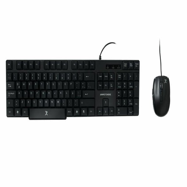 Teclado Antiderrames, Mouse Optico Alambrico Perfect Choice Usb Negro