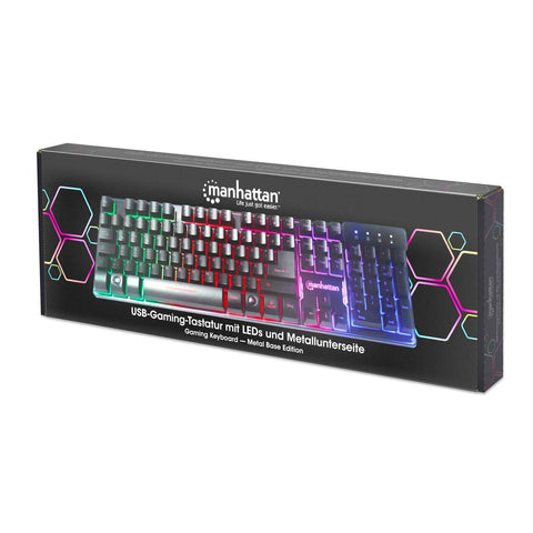Teclado Gaming Usb Base Metalica Led Luces Multicolor Manhattan 178457