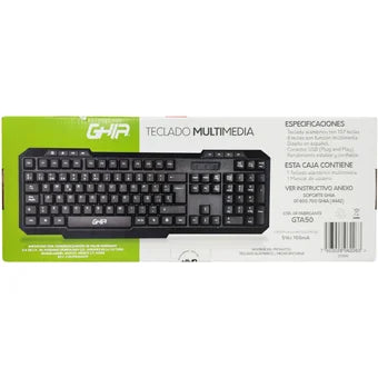 Teclado Ghia Alambrico Usb Multimedia Color Negro, 104 Teclas