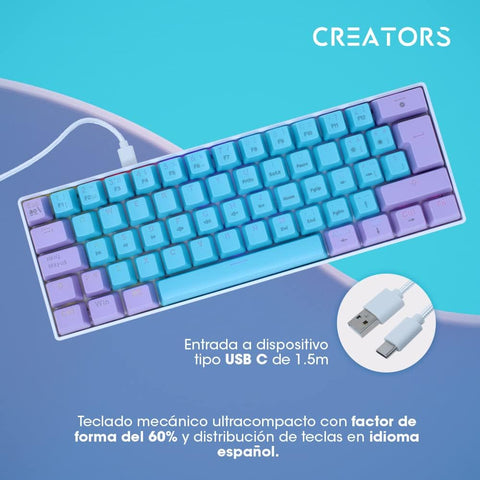 Teclado Mecanico 60 Ocelot Creators Color Way Azul Con Morado, Tipo De Switch Azul