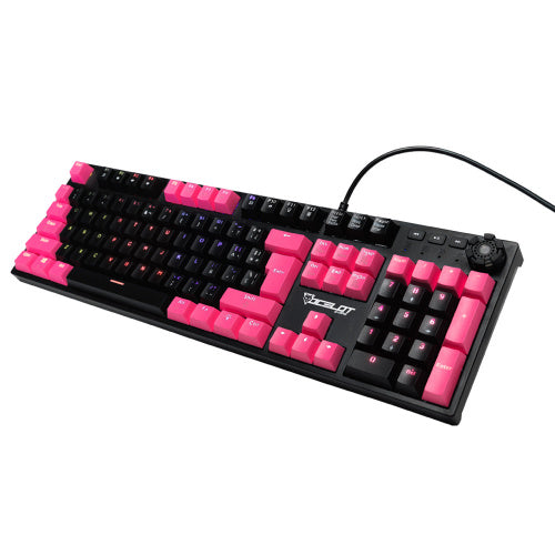 Teclado Mecanico Extendido Ocelot, Alambrico, Iluminacion Tipo Rgb Cubierta De Abs, Color Negro Con Rosa, Gamer