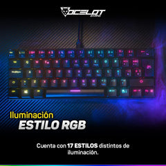 Teclado Mecanico Ocelot, Forma 60%, Alambrico, Plastico, Iluminacion Tipo Rgb, Gamer