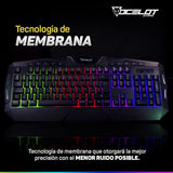 Teclado Membrana Extendido Ocelot, Alambrico, Plastico, Negro, Iluminacion Tipo Arcoiris, Teclas Multimedia, Gamer