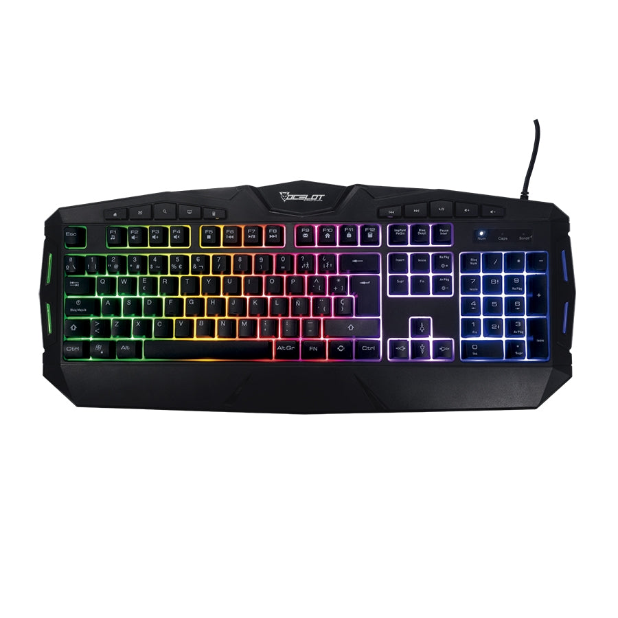 Teclado Membrana Extendido Ocelot, Alambrico, Plastico, Negro, Iluminacion Tipo Arcoiris, Teclas Multimedia, Gamer