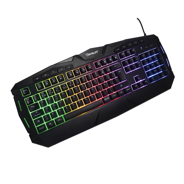 Teclado Membrana Extendido Ocelot, Alambrico, Plastico, Negro, Iluminacion Tipo Arcoiris, Teclas Multimedia, Gamer