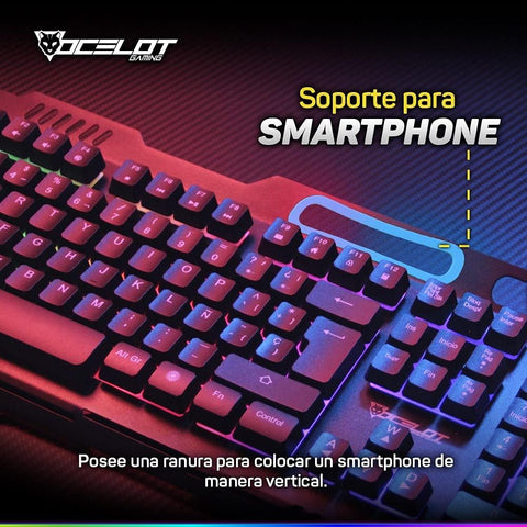 Teclado Membrana Ocelot, Alambrico, Metalico, Negro, Iluminacion Y Colores Ajustables, Plug & Play, Gamer