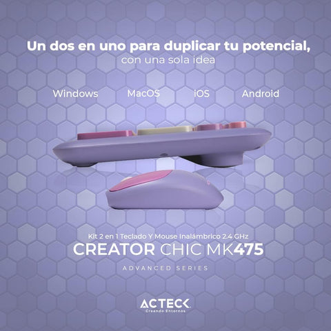 Teclado + Mouse 2.4Ghz Diseño Delgado + 2xBaterías AAA Incluidas Morado Advanced Series