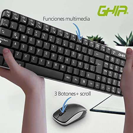 Teclado, Mouse Combo Inalambrico Compacto Gt4000bg Ghia, Color Negro, Gris