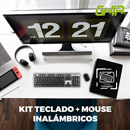 Teclado, Mouse Combo Inalambrico Gt2000gn Ghia, Color Gris Con Negro
