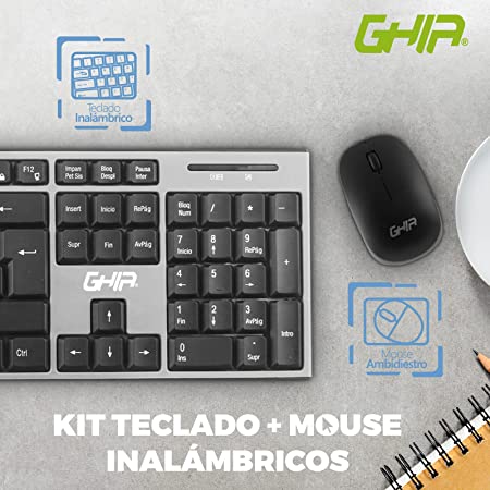 Teclado, Mouse Combo Inalambrico Gt2000gn Ghia, Color Gris Con Negro