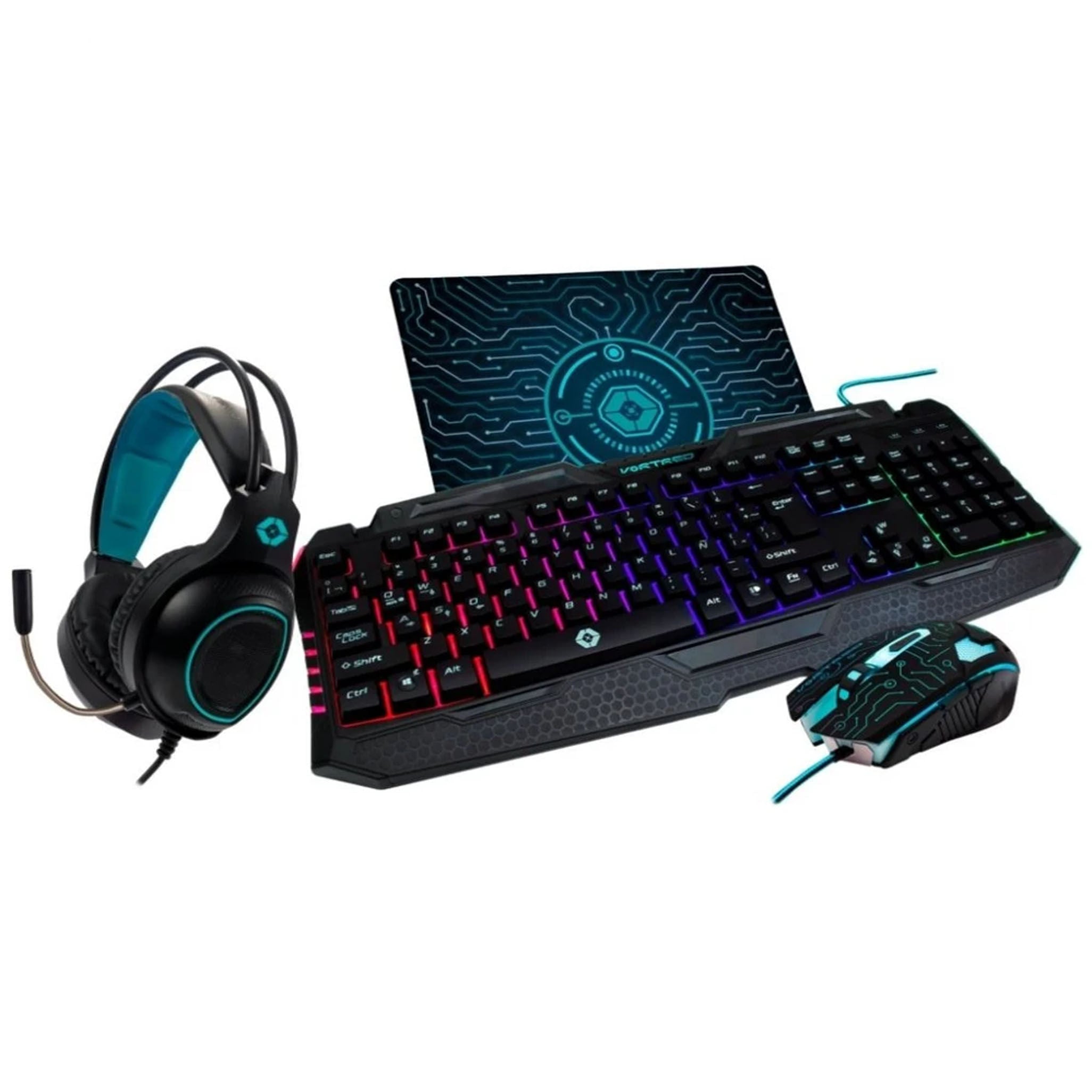 Teclado, Mouse, Tapete Y Diadema Gaming Vortred By Perfect Choice Luz Rgb Negro