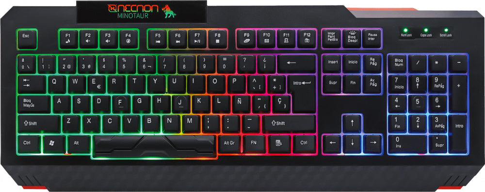 Teclado Necnon Gamer Ngk-Minotaur 104 Teclado Retroiluminado, Rojo Con Negro - Nbgkmi25rs