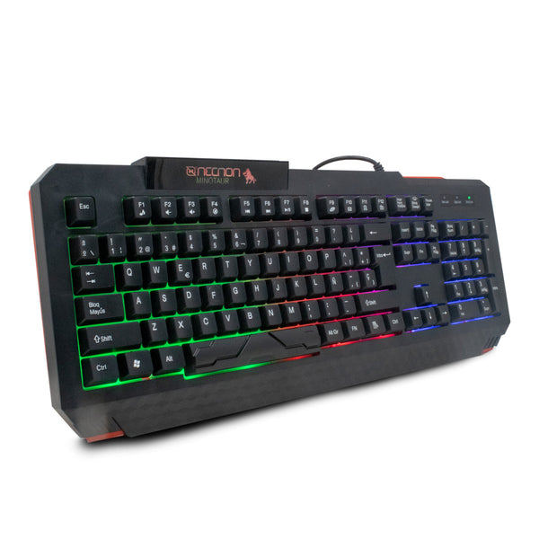 Teclado Necnon Gamer Ngk-Minotaur 104 Teclado Retroiluminado, Rojo Con Negro - Nbgkmi25rs