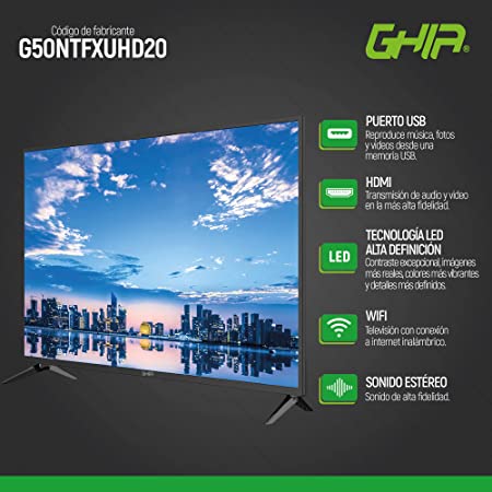 Television Smart Ghia Netflix 4k 50 Pulg 2160p 3 Hdmi, 2 Usb, Rca, Optico, 3.5mm 60hz