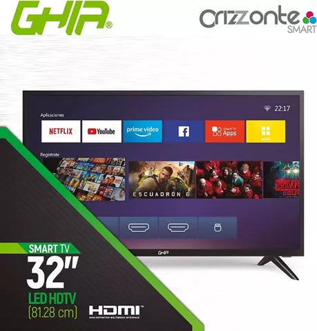 Television Smart Ghia Netflix Hd 32 Pulg 720p Wifi, 2 Hdmi, 2 Usb, Rca, Optico, 3.5mm 60hz