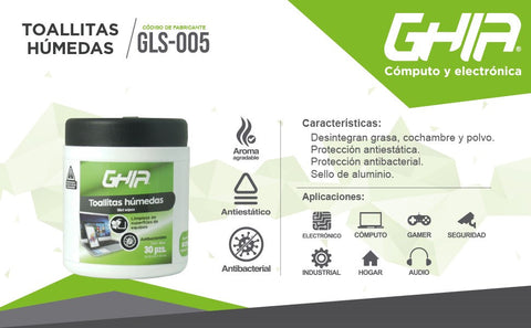 Toallitas Humedas Limpiadoras Ghia 30 Pzs Proteccion Antibacterial