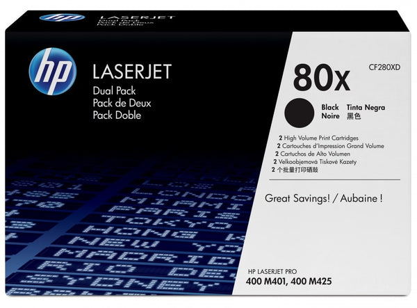 Toner Hp 80x Negro Dual Pack Alto Rendimiento Para M425dn Mfp, M401dn, M