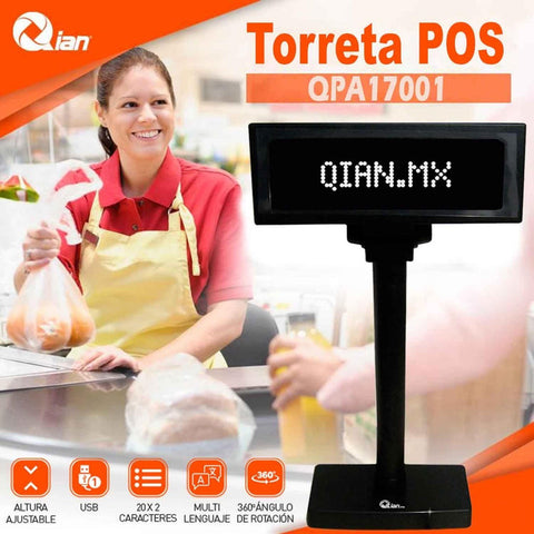 Torreta Pos Qian Qpa17001 Pantalla Brillante190mmx60mm, Usb