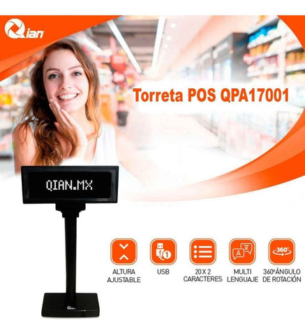 Torreta Pos Qian Qpa17001 Pantalla Brillante190mmx60mm, Usb