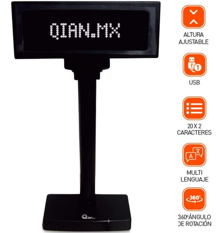 Torreta Pos Qian Qpa17001 Pantalla Brillante190mmx60mm, Usb