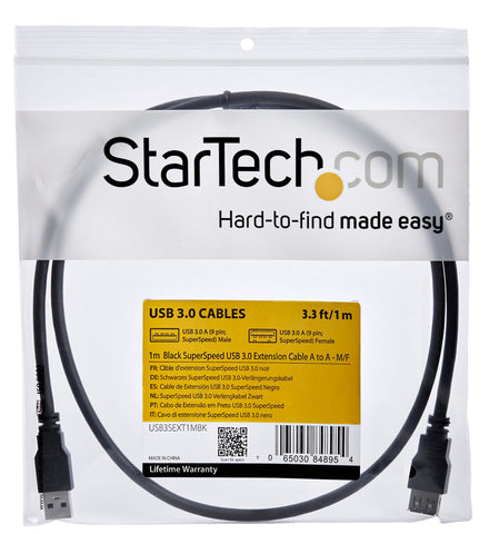 Cable De 1 Metro De Extension Alargador Pasivo Usb 3.0 Superspeed - Macho A Hembra Usb A - Extensor - Negro - Startech.Com Modelo, Usb3sext1mbk