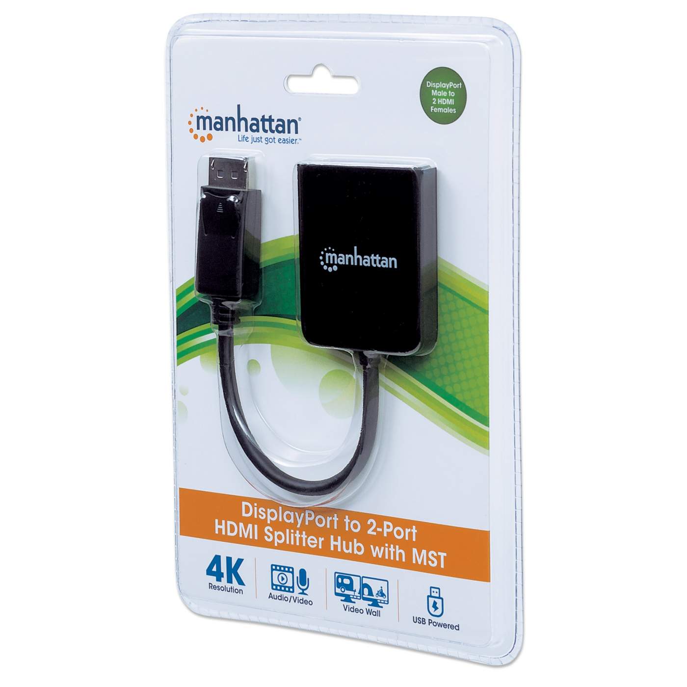 Video Splitter Manhattan Displayport 1dp In:2hdmi Out Usb/Mst 152716